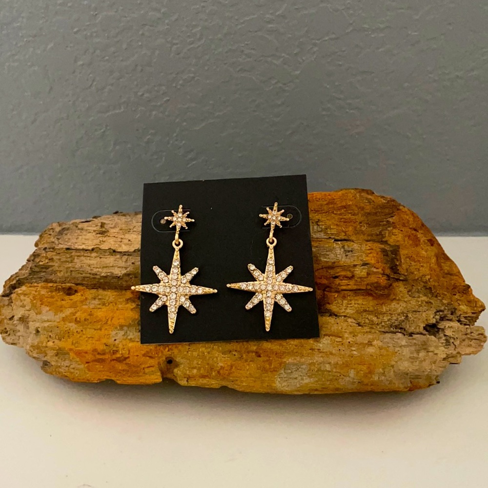 Gold Starburst Drop Earrings - Women's Fashion Jewelry